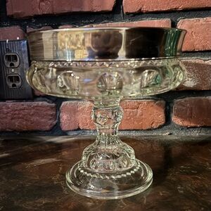 Compote Kings Crown Glass Thumbprint Indiana Candy Dish Silver Rim Vintage
